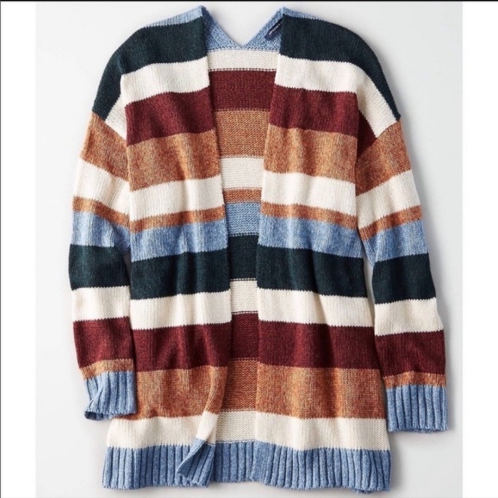 American Eagle Striped Open Front Sweater
